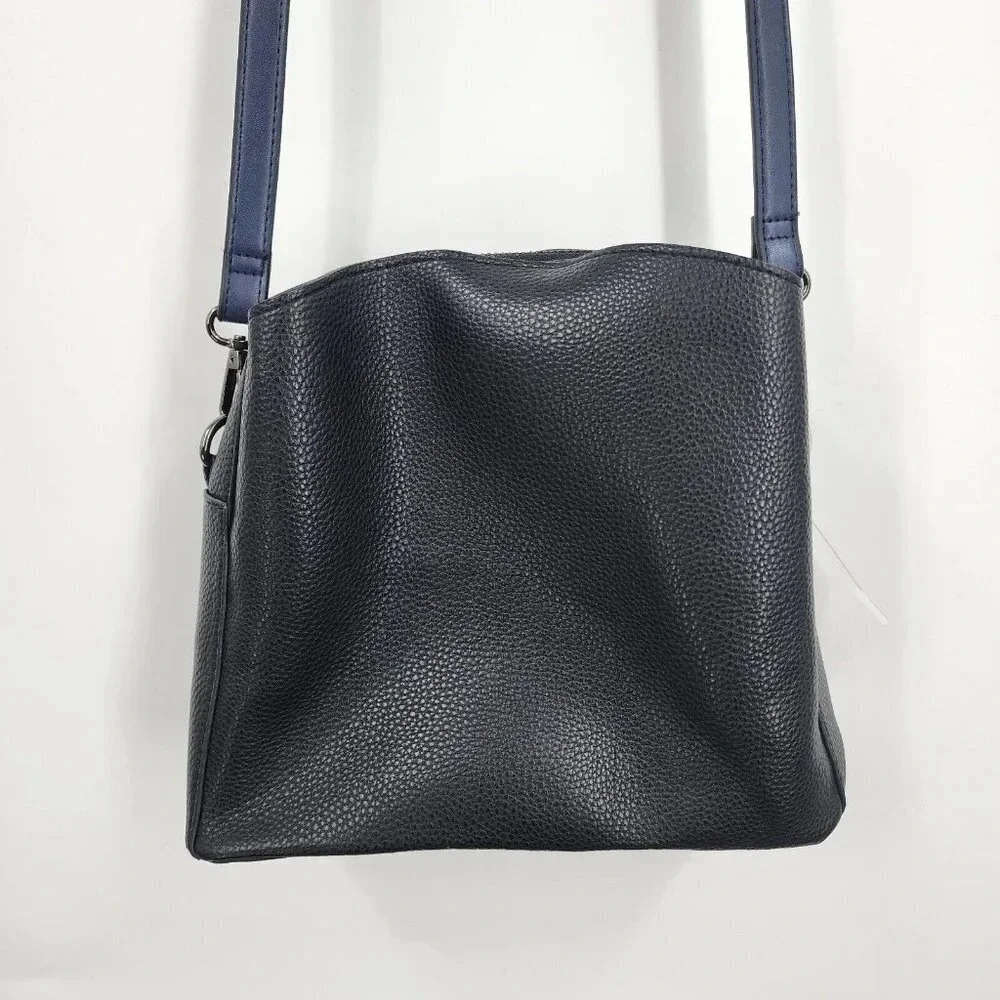 Sondra Roberts Squared Faux Leather Crossbody Bag Black 3 Pocket NWT